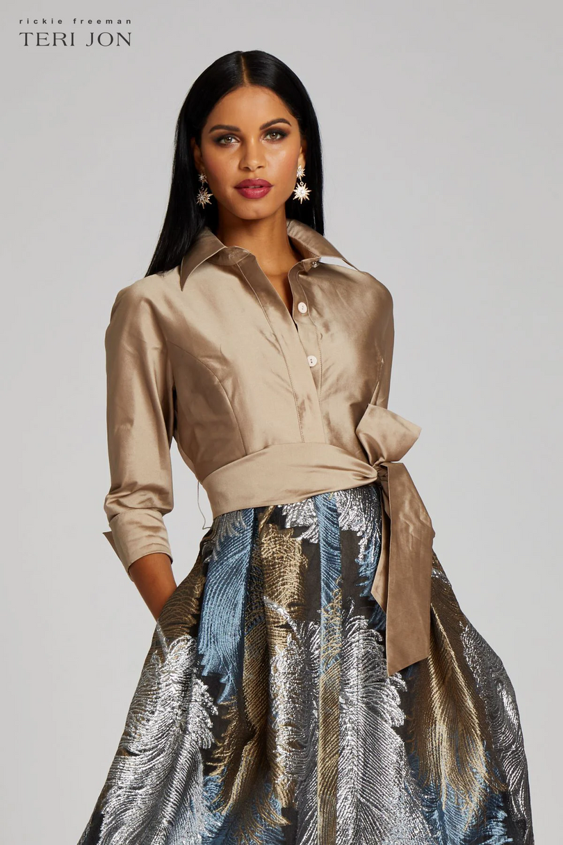 teri jon shirt dress Teri Jon Taffeta Shirt Dress 229016