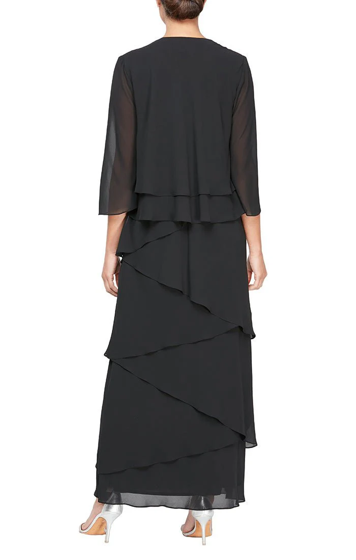 Alex Evenings Chiffon Tiered Tank Jacket Dress 8492001 Alex Evenings Chiffon Tiered Tank Jacket Dress 8492001