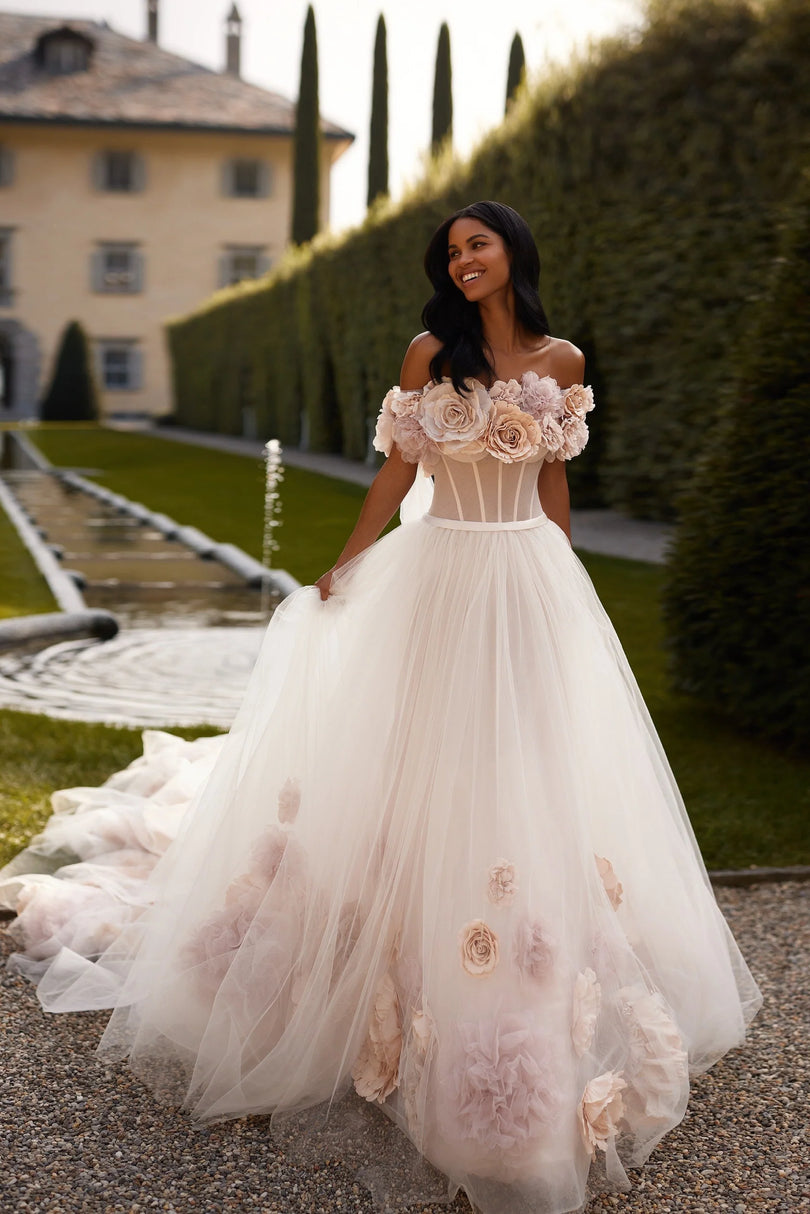 Flower Corset Wedding Dress Fairy Floral Corset A-line Wedding