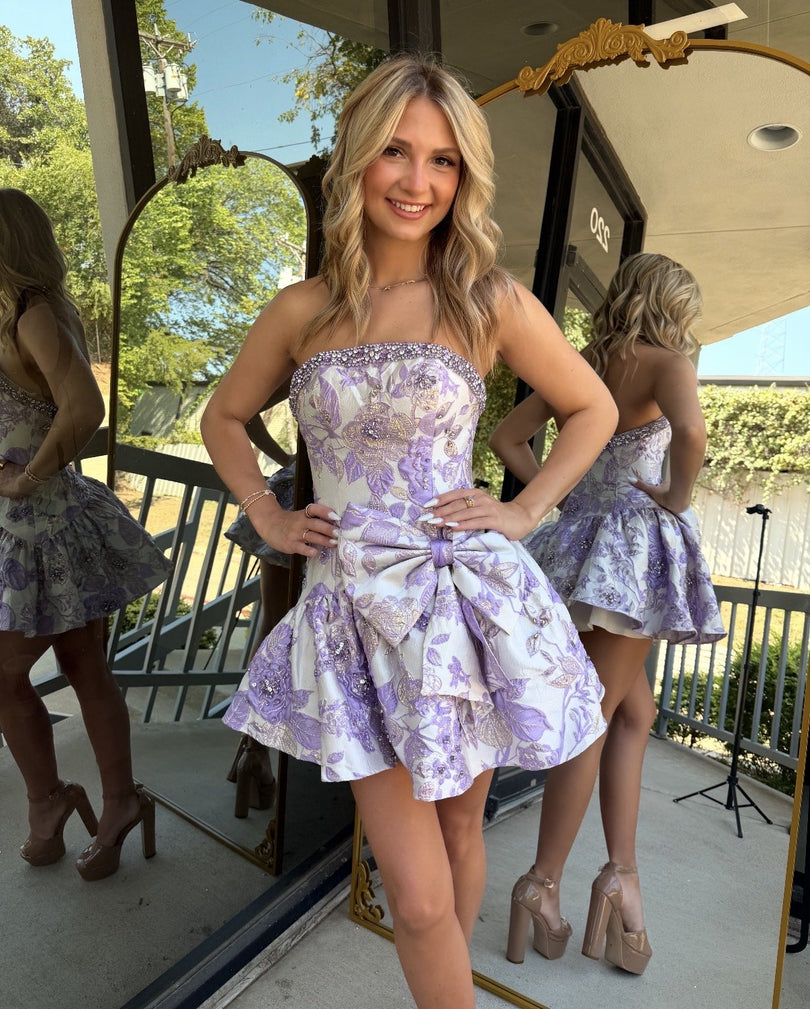 Ava Presley Brocade Bow Drop Waist Homecoming Dress 42463
