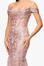 Blondie Nites "Kaylee" Glitter Off-Shoulder Dress 5322BN