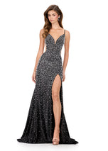 ASHLEYlauren Tight Pearl Open Back Prom Dress 12155