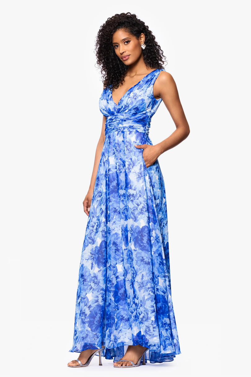 Betsy and Adam Jaime Floral Print Chiffon VNeck Dress A27073 Betsy and Adam Jaime Floral Print Chiffon VNeck Dress A27073