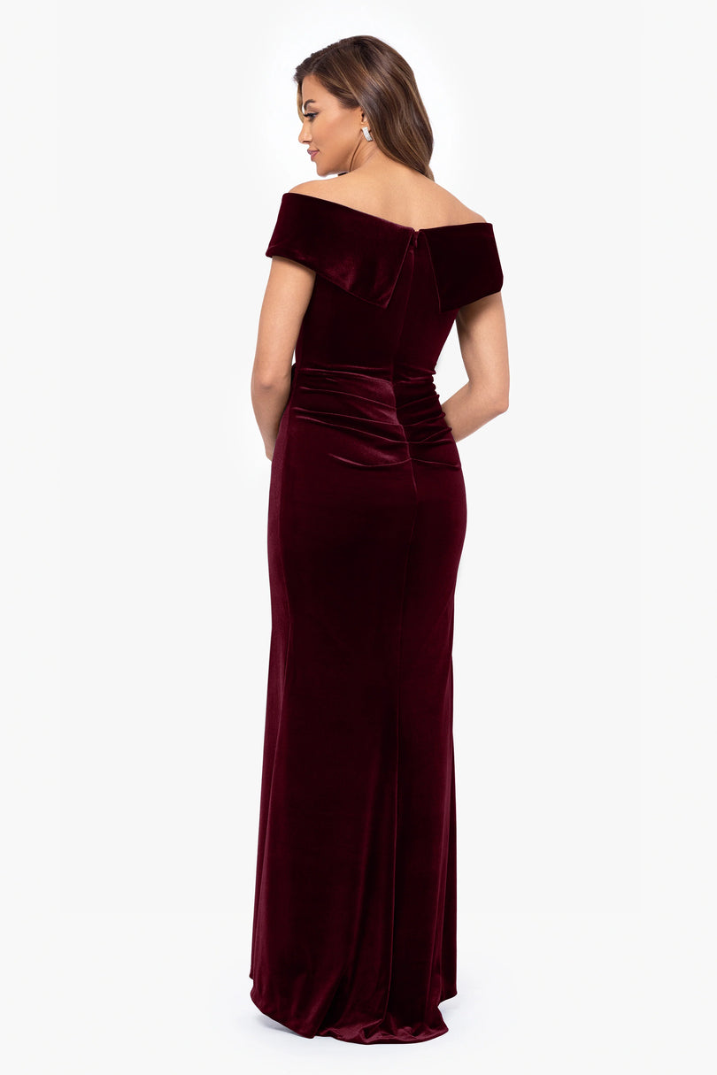 Xscape Evenings "Alana" Off the Shoulder Velvet Evening Gown 6484X