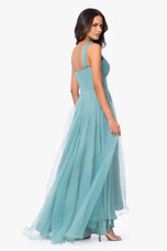 Betsy & Adam Organza Long Evening Dress A28056