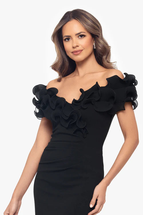 Xscape Women's Ruffled Off-The-Shoulder Scuba Crepe Dress - Black - 10 Xscape Women's Ruffled Off-The-Shoulder Scuba Crepe Dress - Black - 10