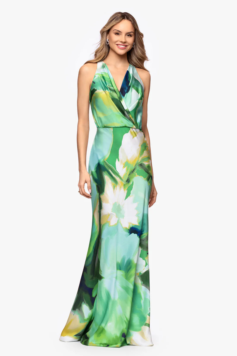 betsy and adam green floral dress Betsy & Adam Floral Print Pleated Halter Maxi Dress - Green/Multi