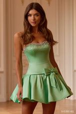 Sherri Hill Strapless Dropped Waist HoCo Dress with Bow 58237
