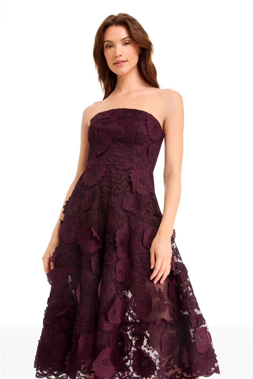 Dress the Population "Kailyn" Strapless Lace Midi Dress DDR366