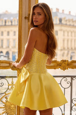 Sherri Hill Pearl Corset Contrast Bow Homecoming Dress 58105