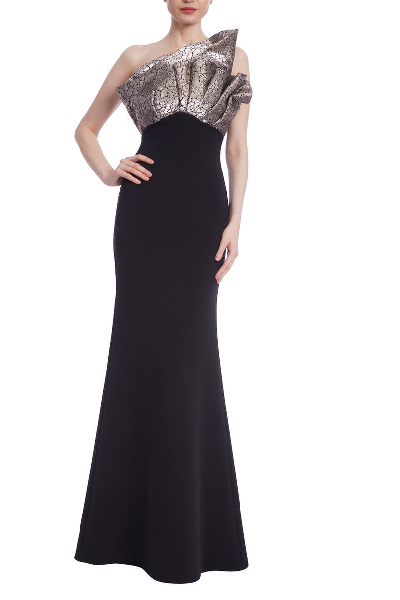 Badgley Mischka Strapless Gown with Asymmetrical Bodice EG4311 Badgley Mischka Strapless Gown with Asymmetrical Bodice EG4311