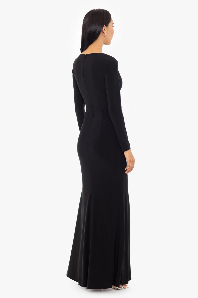 Xscape Evenings Trudy Long Sleeve Ruffle Evening Dress 5889X Xscape Evenings Trudy Long Sleeve Ruffle Evening Dress 5889X