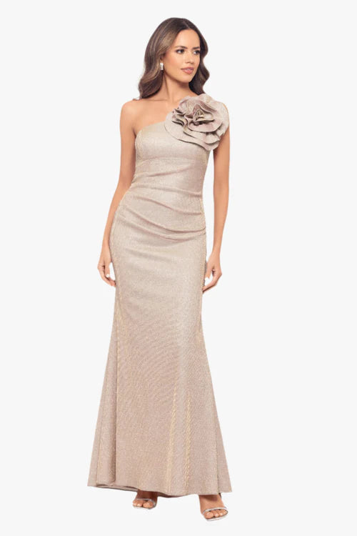 Betsy & Adam "Phoebe" One Shoulder Flower Dress A26726 Betsy & Adam "Phoebe" One Shoulder Flower Dress A26726