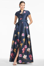 Sachin & Babi "Marta" Belted Floral A-line Gown