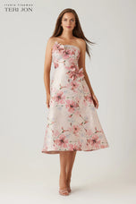 Teri Jon Strapless Tea Length Dress 269201