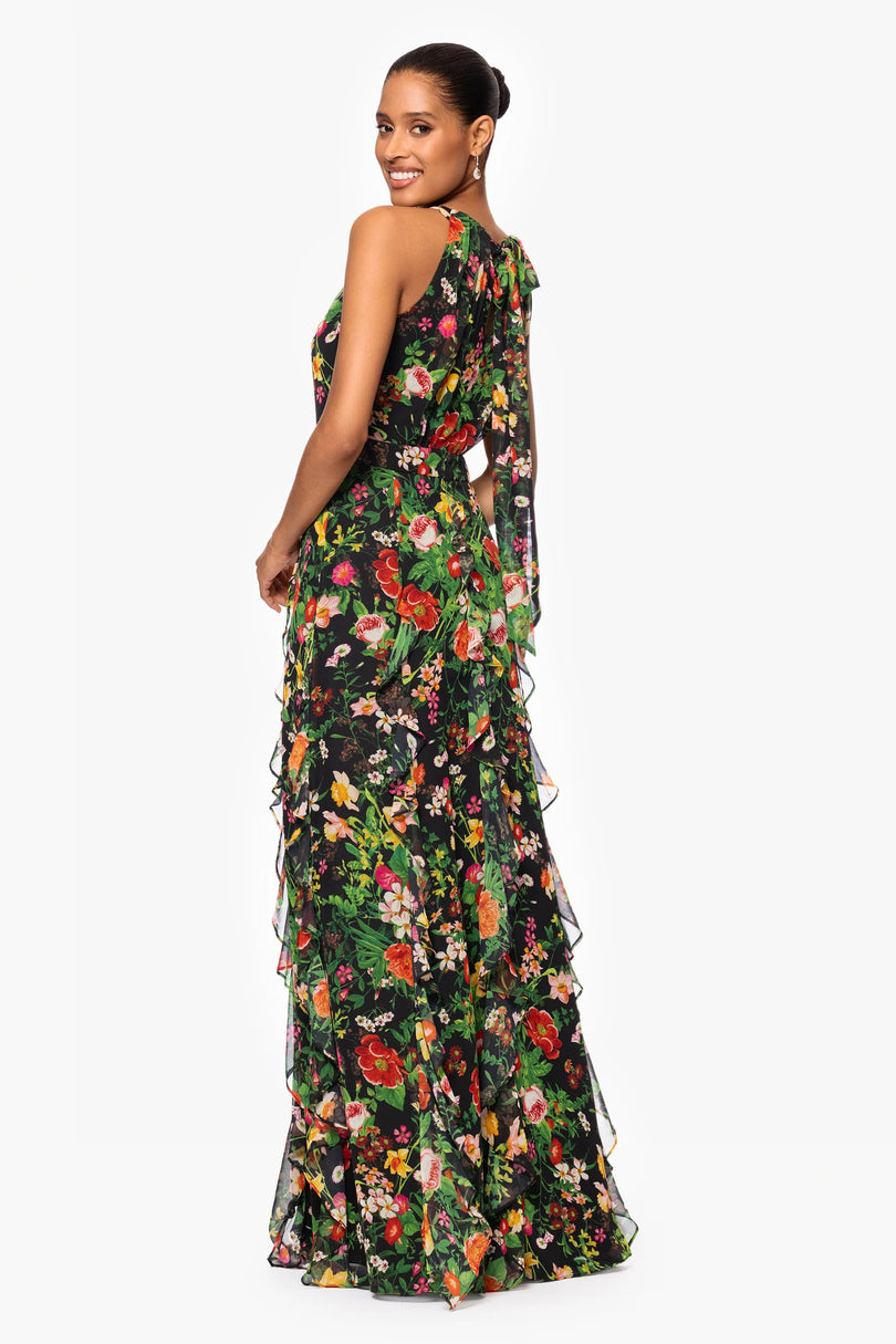 Betsy and Adam "Camille" Floral Chiffon Ruffle Dress A27102 Betsy and Adam "Camille" Floral Chiffon Ruffle Dress A27102
