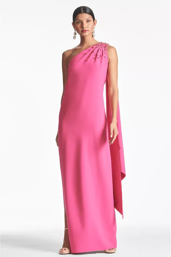 Leslie Asymmetric Embellished Stretch Crepe Gown Leslie Asymmetric Embellished Stretch Crepe Gown