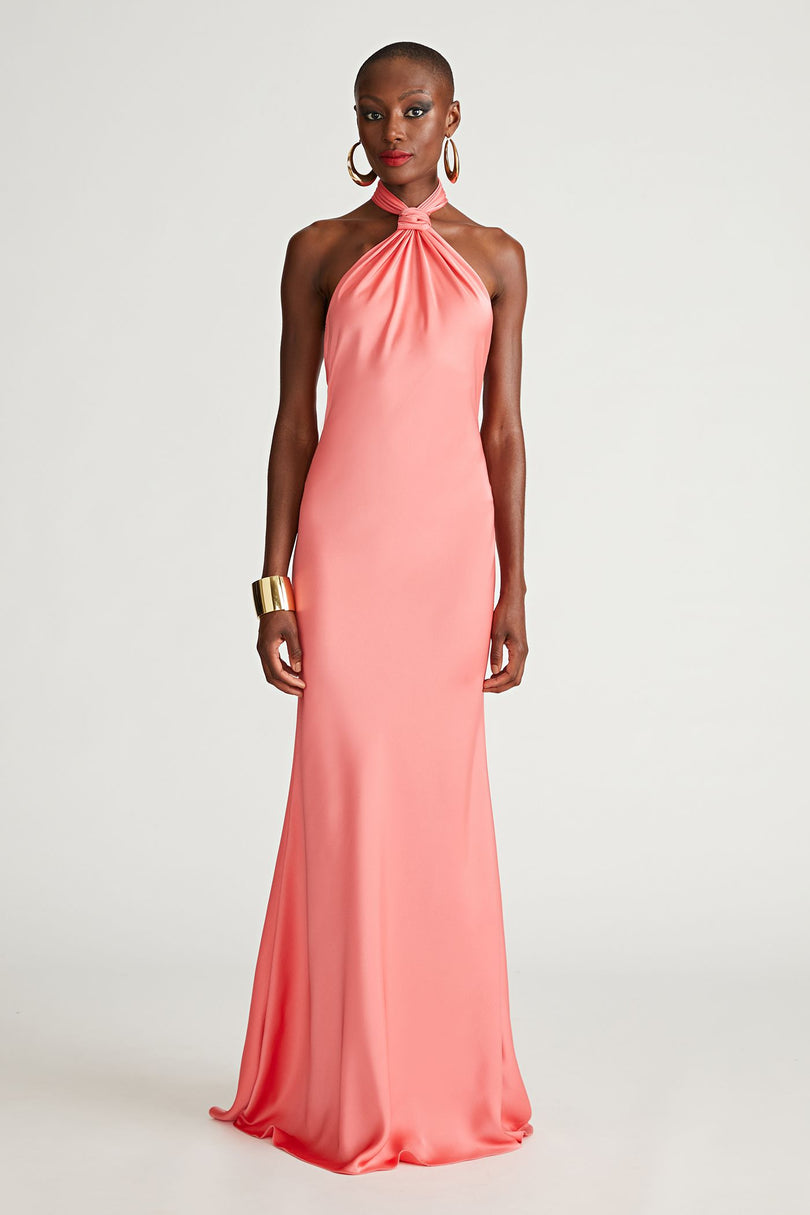 Halston "Emie" Gown In Satin 10111366 Halston "Emie" Gown In Satin 10111366