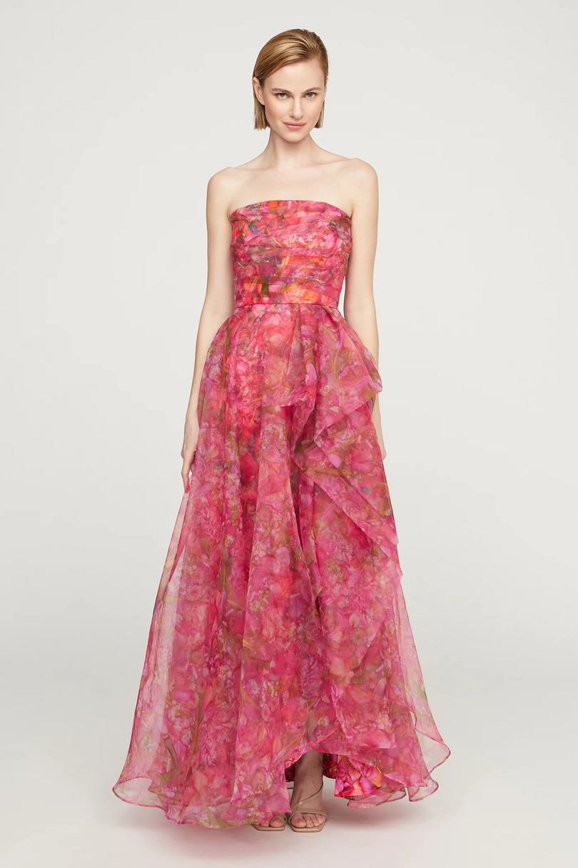 Theia Couture Floral Strapless Long Dress 88113969
