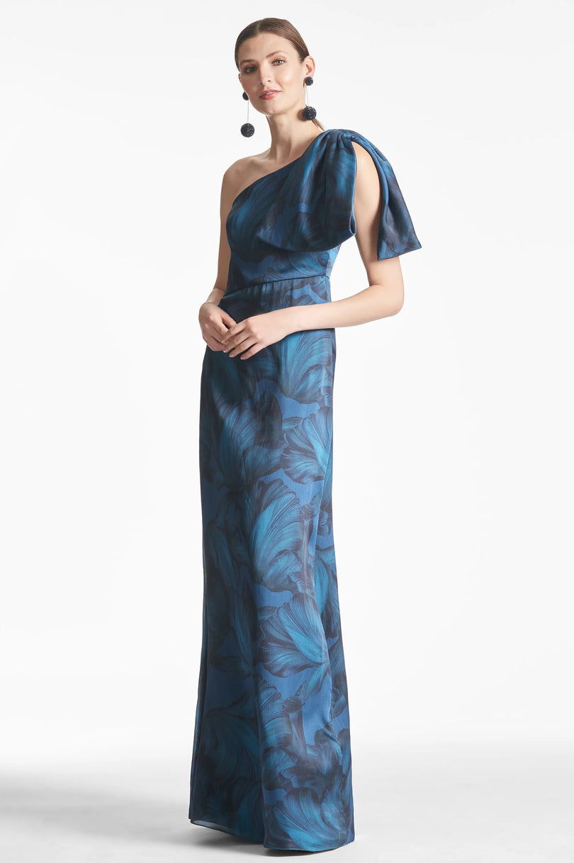 sachin and babi one shoulder bow dress Sachin & Babi Ines Gown - Frosty Pewter