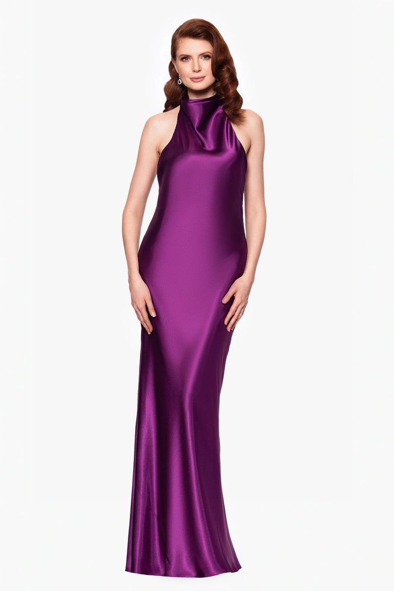 Shannon Satin Halter Necktie Dress
