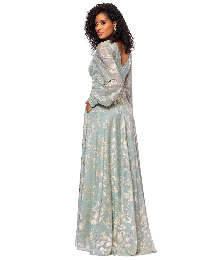 Betsy&Adam Melanie Foil Knit V-Neck Long Sleeve Dress A27153 Betsy&Adam Melanie Foil Knit V-Neck Long Sleeve Dress A27153