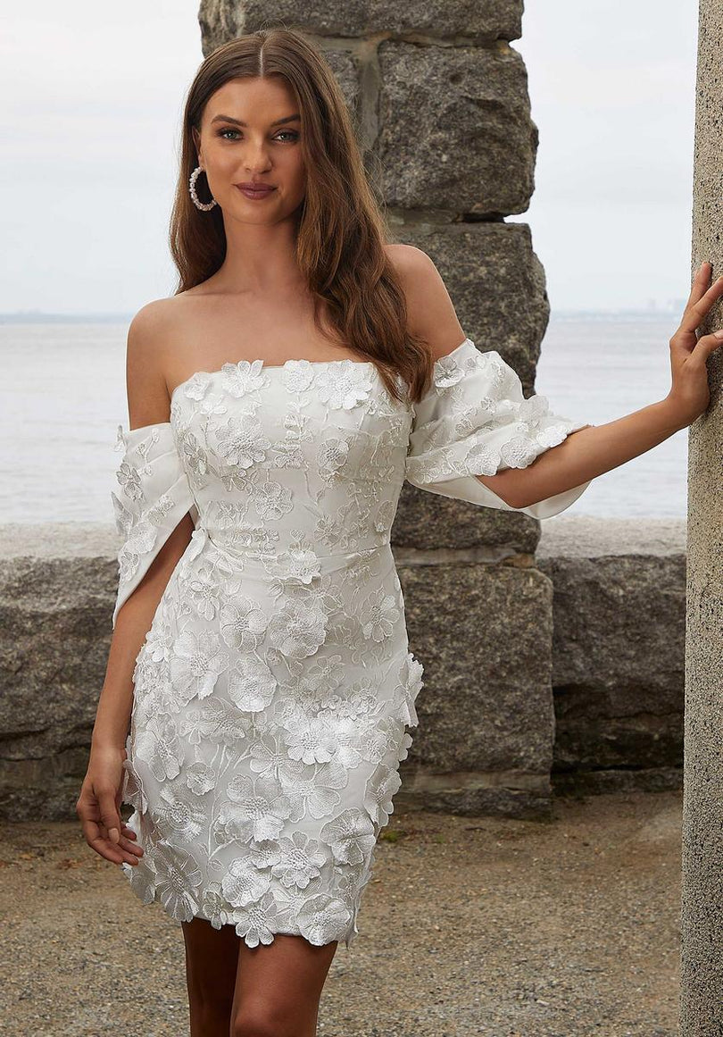 Dress Designs White Lace Short Dress Styles JVN 04709 Strappy Bare