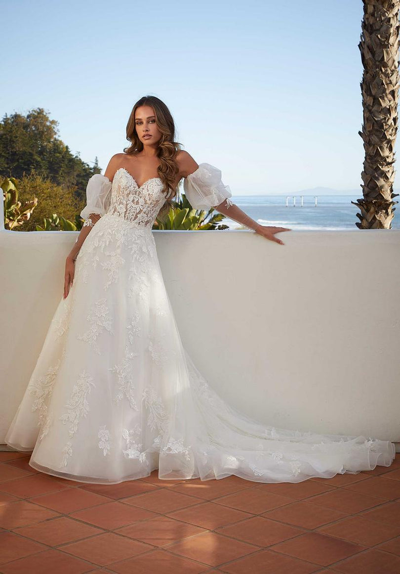 mori lee boho wedding dresses Mori Lee 6974 Florina Ruffle Hem Sweetheart Neck Wedding Gown