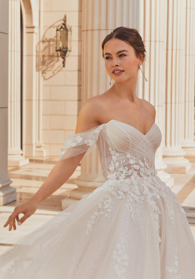 wedding dress ruched skirt Blush Organza Ruched Cascading Ruffled Wedding Dress