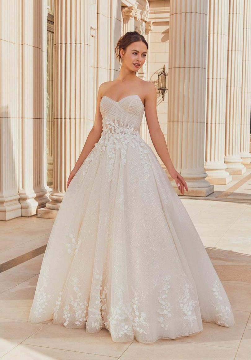 mori lee ruched wedding dress Mori Lee 15066 Thea Draped Sleeve Corset Bodice Wedding Gown