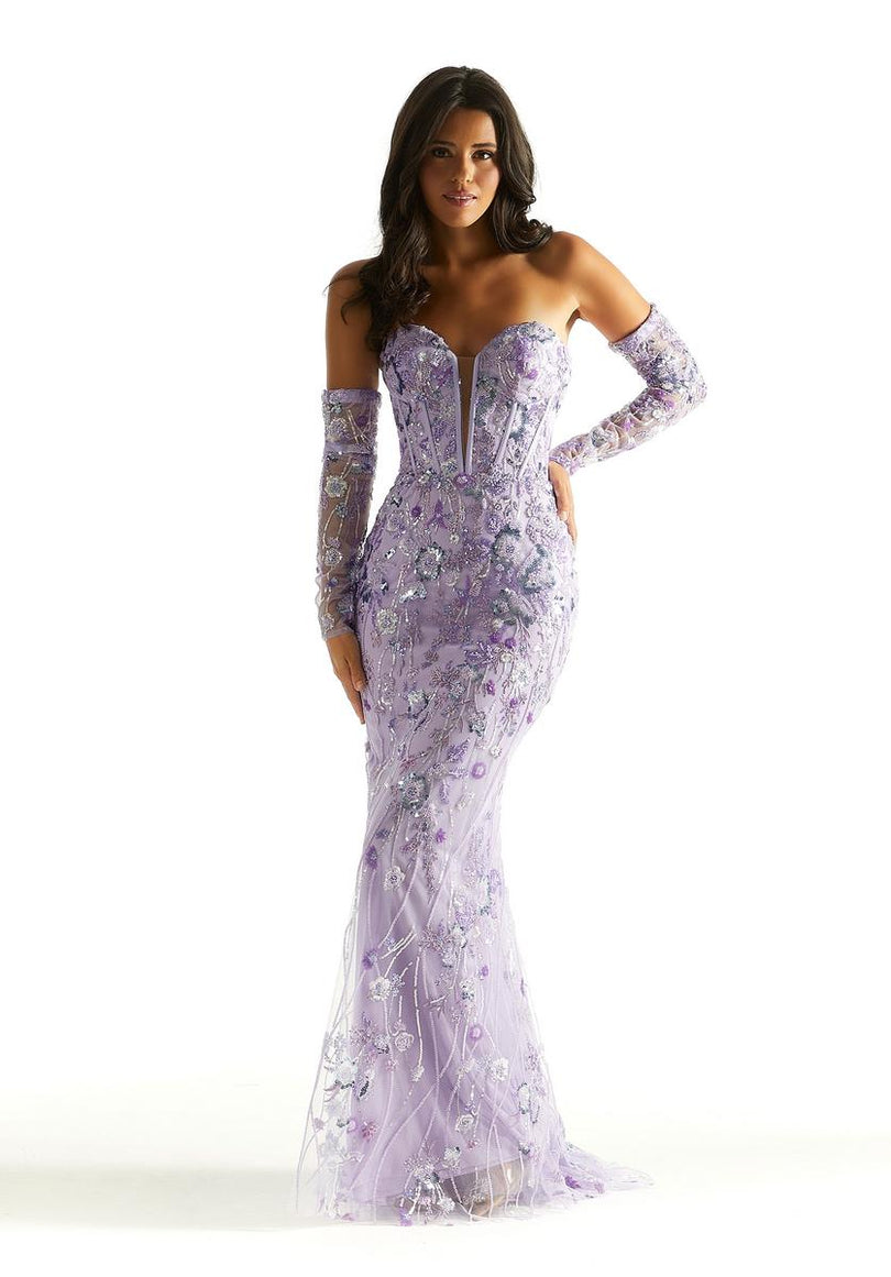 Morilee Strapless Floral Detachable Sleeve Dress 49002