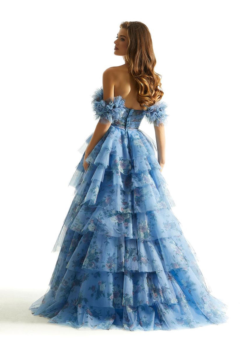 Morilee Off Shoulder Ruffle Floral Print Prom Dress 49039
