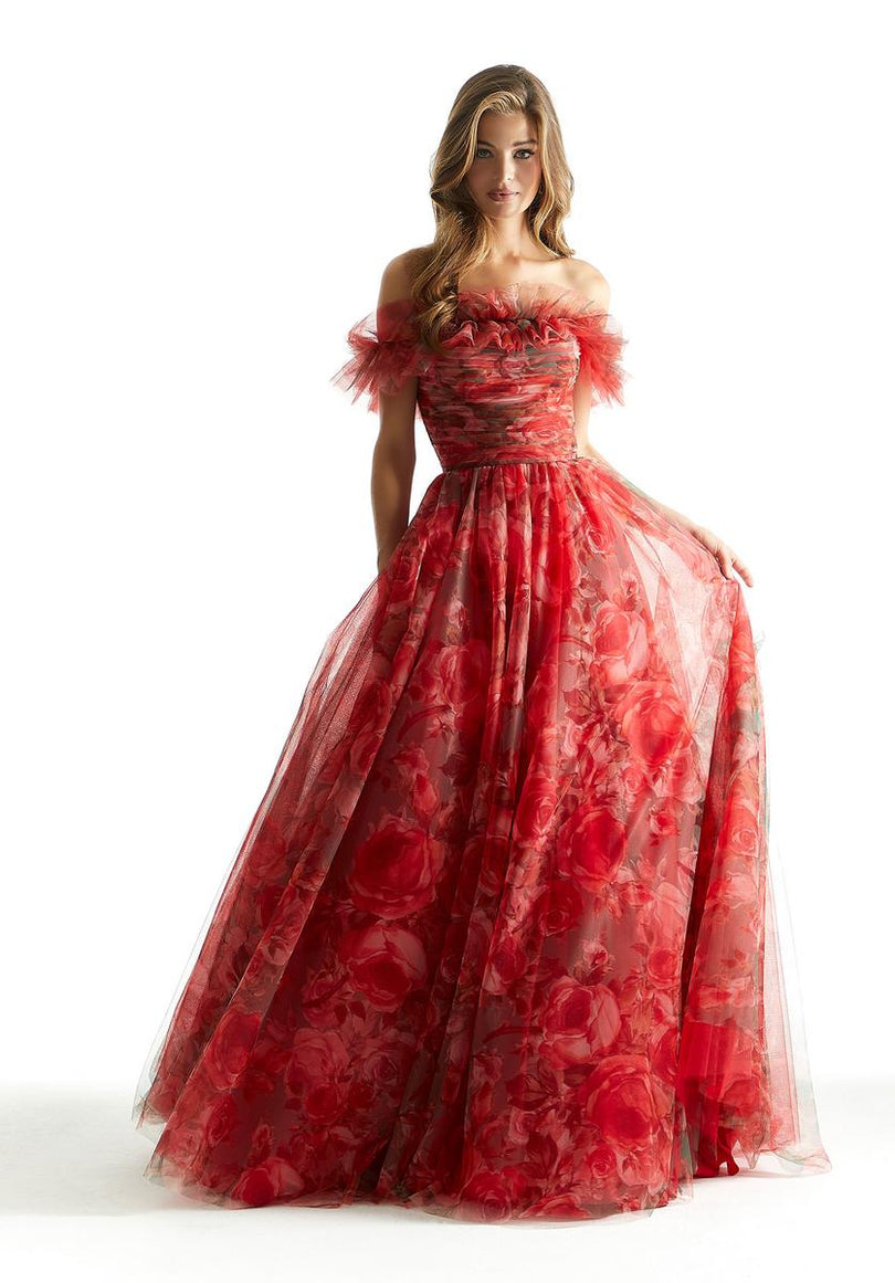 Morilee Off Shoulder Floral Print Ball Gown Prom Dress 49057