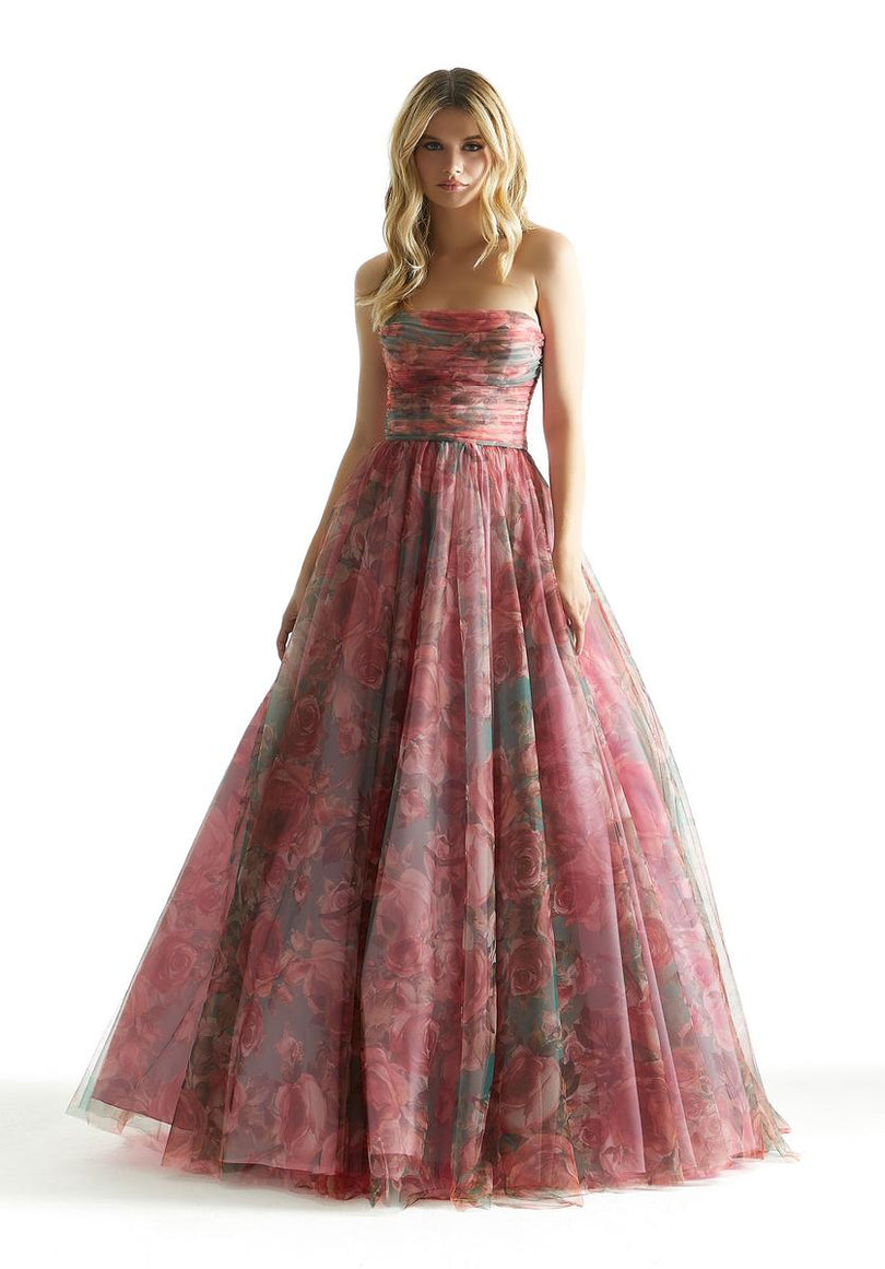 Morilee Off Shoulder Floral Print Ball Gown Prom Dress 49057