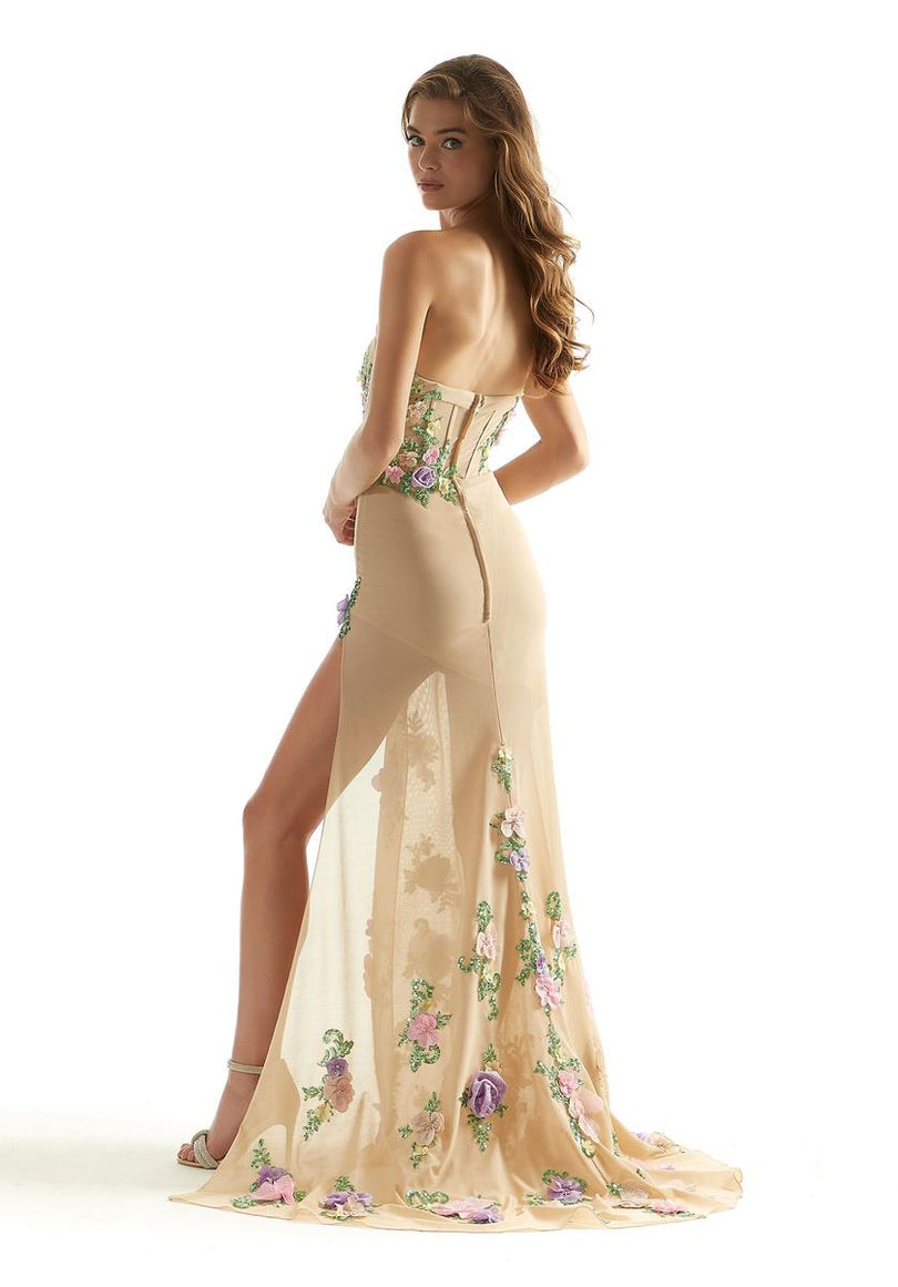Morilee 3D Floral High Slit Prom Dress 49059