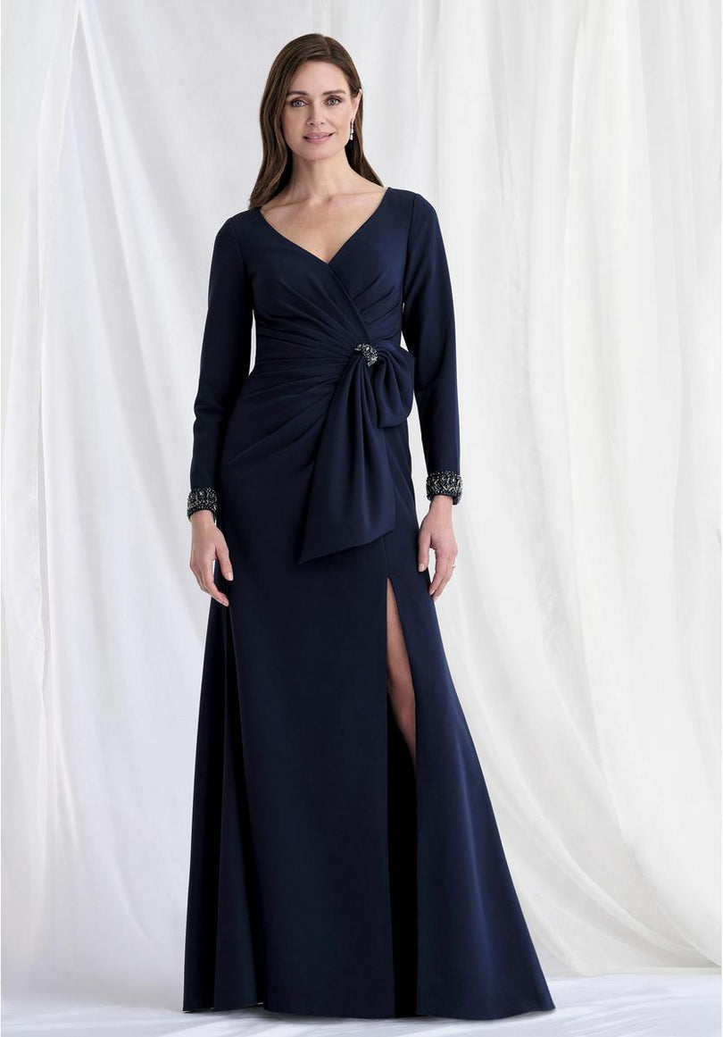 MGNY Long Sleeve Side Ruched Evening Dress 73172