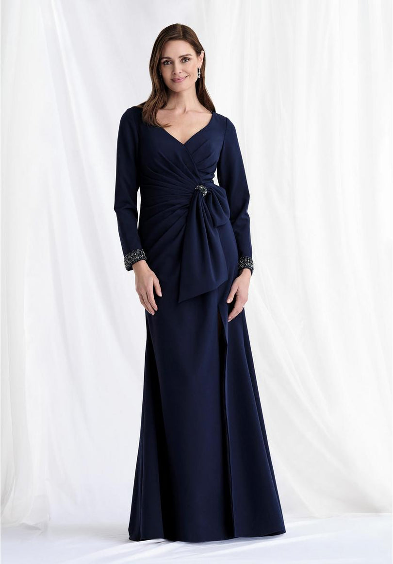 MGNY Long Sleeve Side Ruched Evening Dress 73172