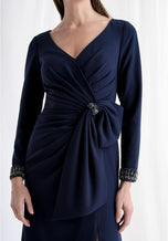 MGNY Long Sleeve Side Ruched Evening Dress 73172