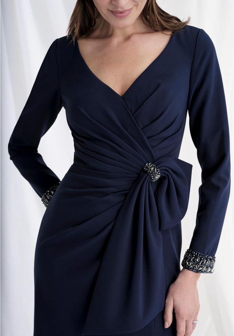 MGNY Long Sleeve Side Ruched Evening Dress 73172