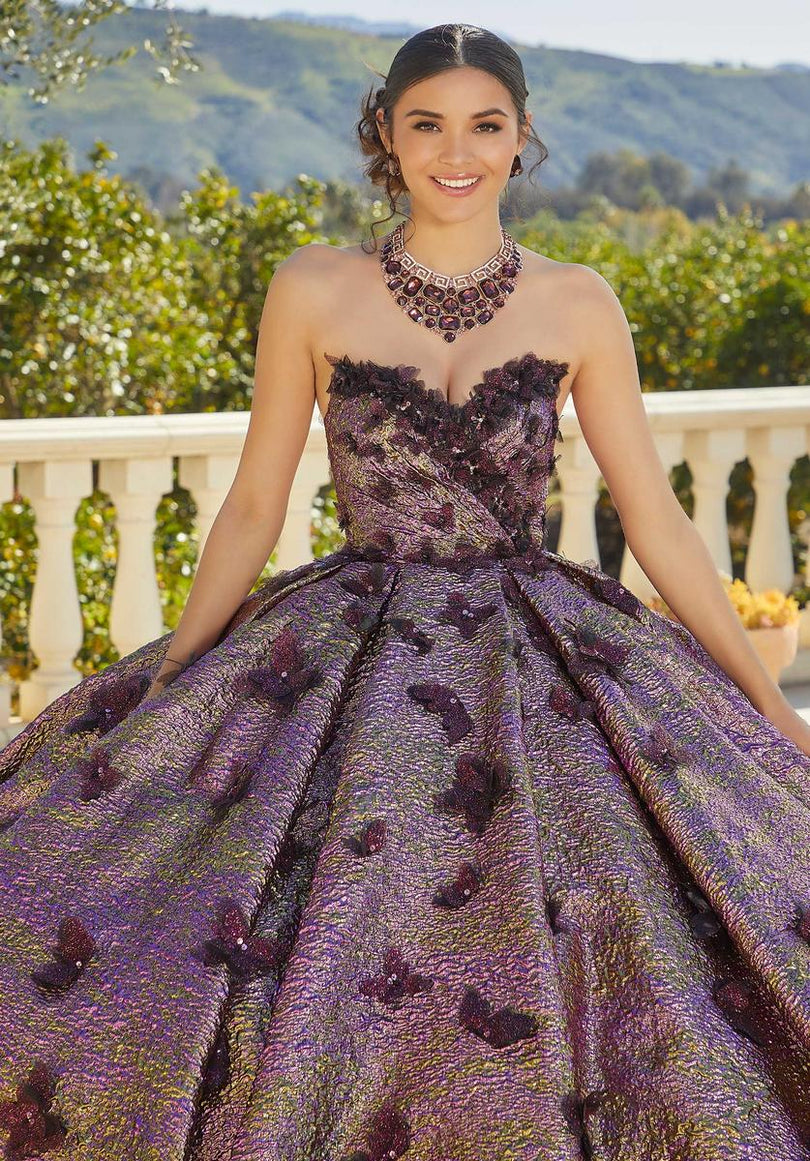 purple quince dress with butterflies Vizcaya by Morilee Metallic Butterfly Quince Dress 89429