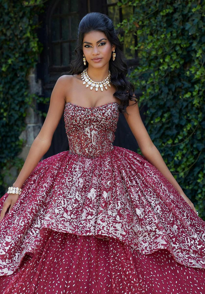 pink glitter quince dress ball gown dress pink Rachel Allan RQ1155 Long Ball Gown Lace Floral Glitter Quinceanera Dress