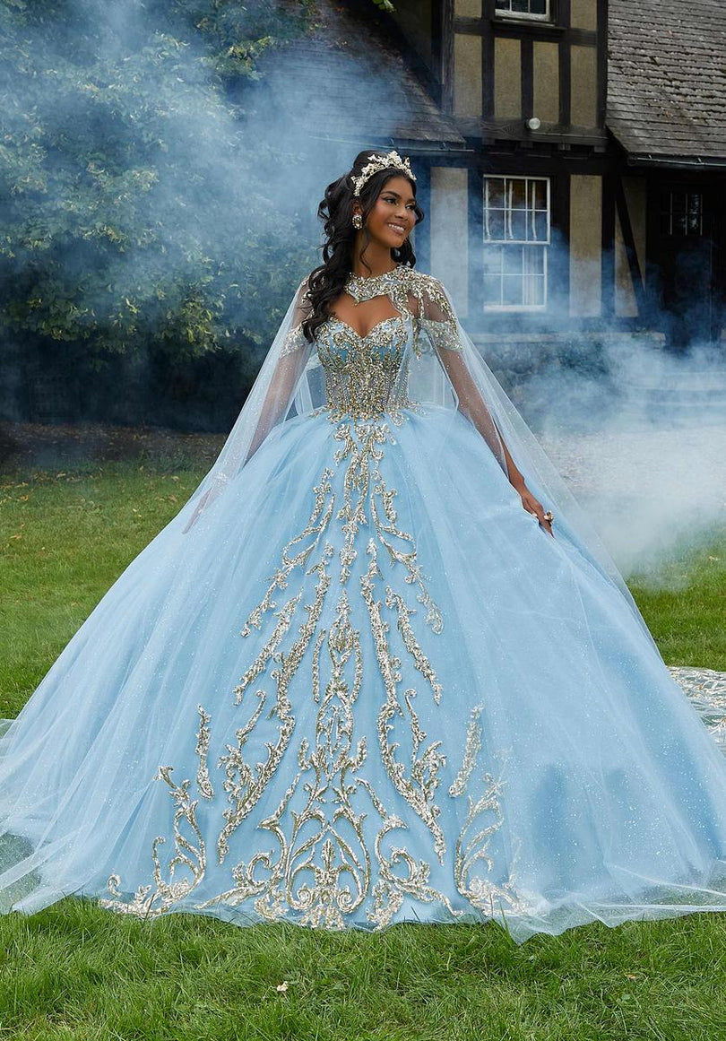 cinderella blue quince dresses Couture 8071J Long Quinceanera Dress Dusty / 2XLarge Structured Bodice Cinderella Blue Dress Inspiration for