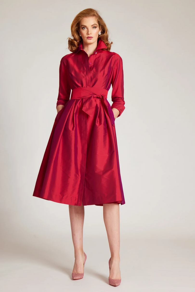 Teri Jon 3/4 Sleeve Belted Taffeta Shirtdress 69224 Teri Jon 3/4 Sleeve Belted Taffeta Shirtdress 69224
