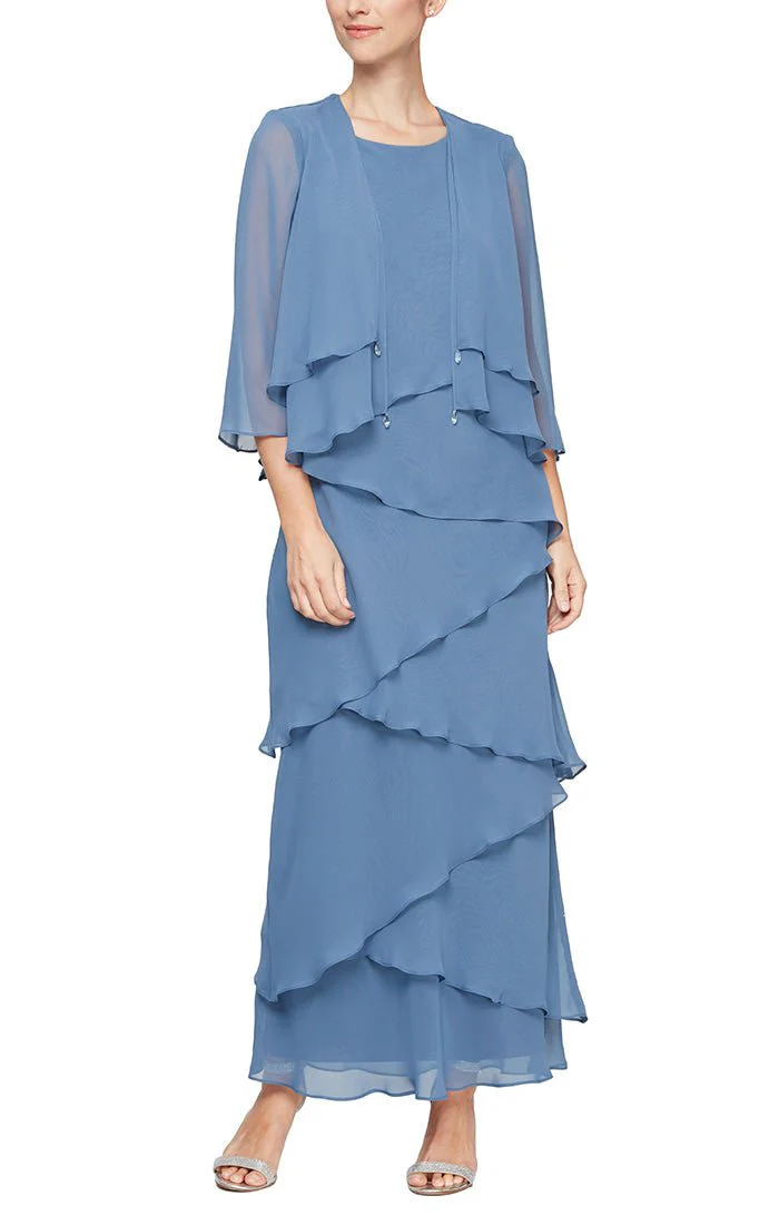 Alex Evenings Chiffon Tiered Tank Jacket Dress 8492001 Alex Evenings Chiffon Tiered Tank Jacket Dress 8492001