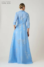 Teri Jon Metallic Jacquard Long Evening Dress 266075