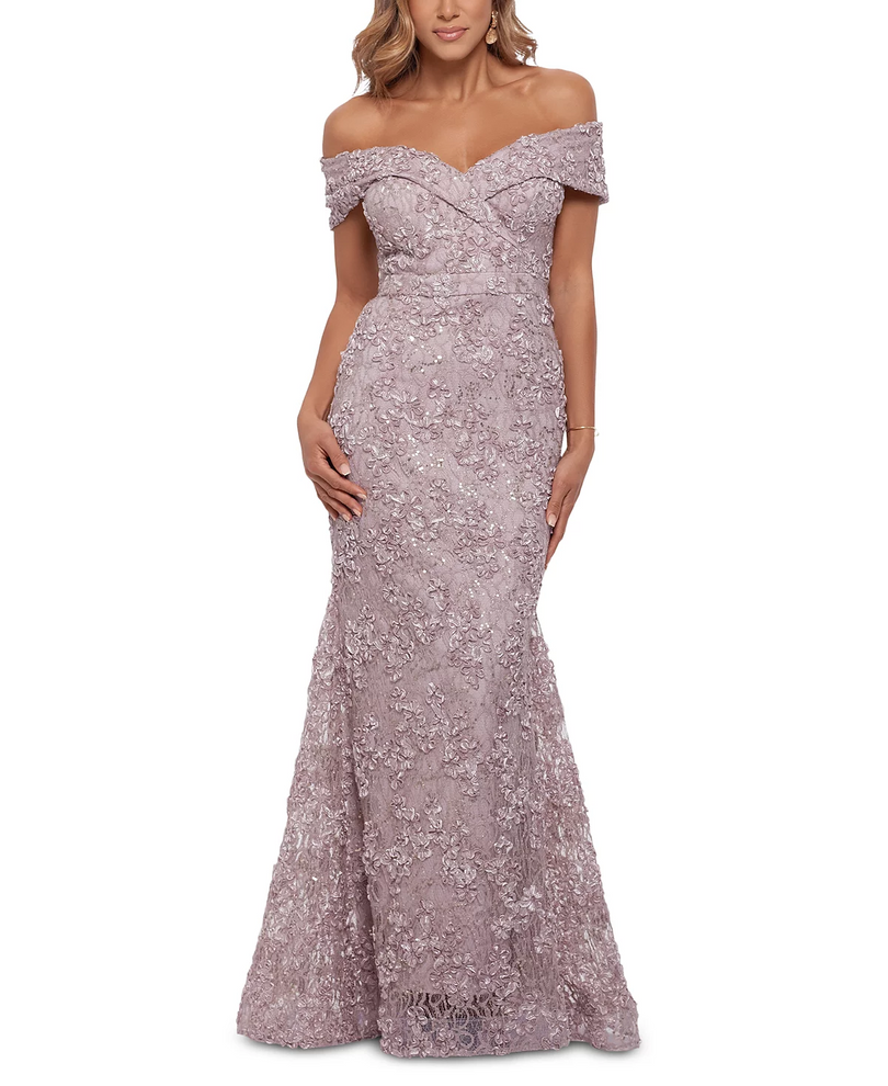 xscape jill off the shoulder dress Xscape Evenings "Jill" Off the Shoulder Lace Gown 4618X