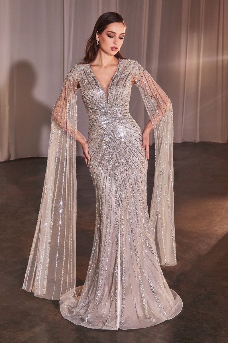 Ladivine Cinderella Long Sleeve Beaded Evening Dress CD0239 Ladivine Cinderella Long Sleeve Beaded Evening Dress CD0239