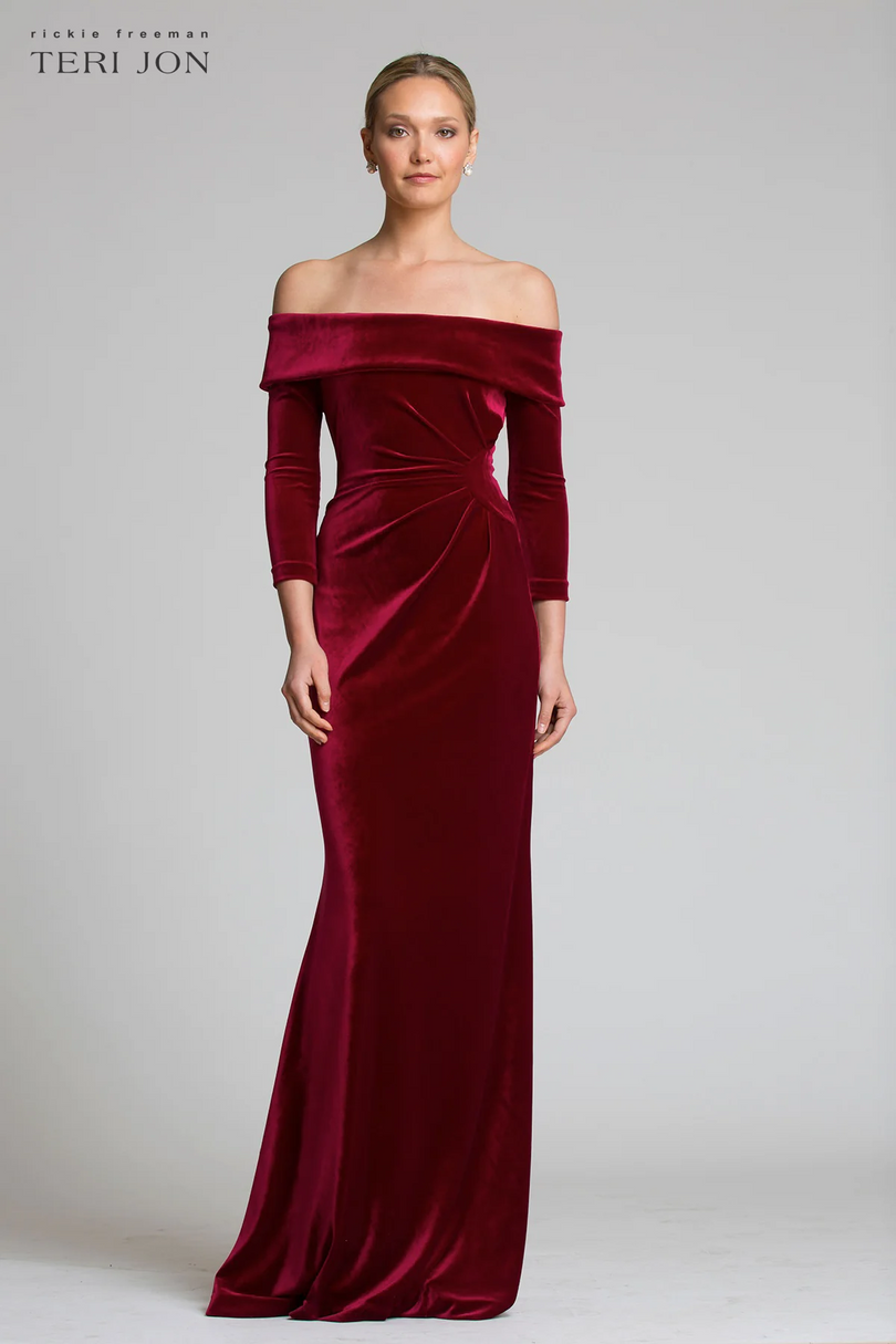 Teri Jon Off The Shoulder Stretch Velvet Evening Gown 67037 Teri Jon Off The Shoulder Stretch Velvet Evening Gown 67037