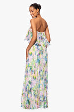 Betsy and Adam "Enid" Strapless Floral Chiffon Dress A27018