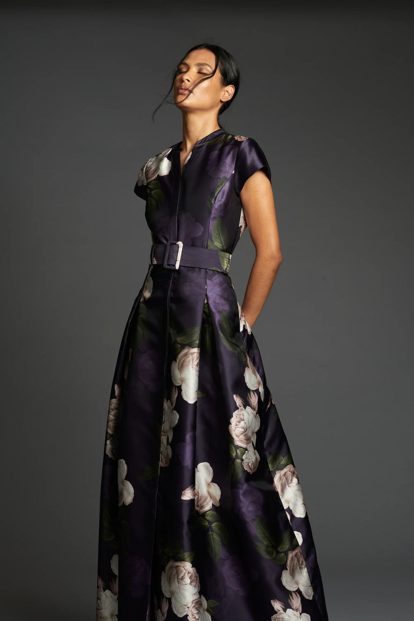 Sachin & Babi "Marta" Belted Floral A-line Gown